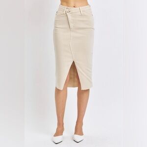 Judy Blue High Waist Criss Cross Front Slit Denim Skirt Midi Denim Stretch M NWT